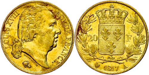 France 20 Franc, Gold, 1817, Louis ... 