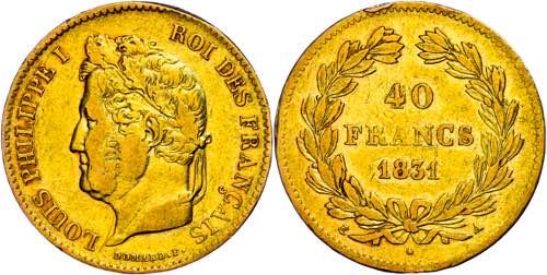 France 40 Franc, Gold, 1831, Louis ... 
