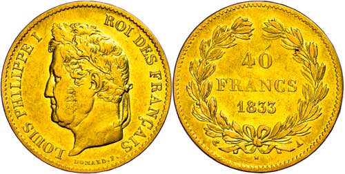 France 40 Franc, Gold, 1833, Louis ... 