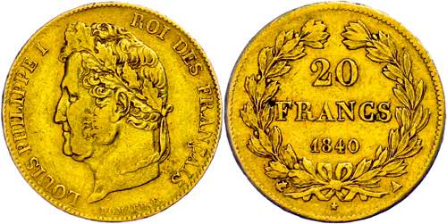 France 20 Franc, Gold, 1840, Louis ... 