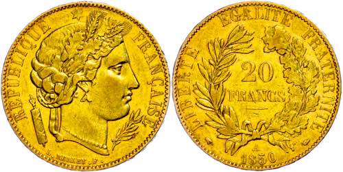 France 20 Franc, Gold, 1850, ... 