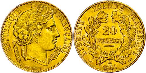 France 20 Franc, Gold, 1851, ... 