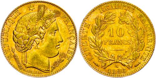 France 10 Franc, Gold, 1896, ... 