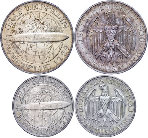 Münzen Weimar 3 und 5 Reichsmark, ... 