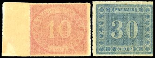 Prussia 10 Sgr. And 30 Sgr. Stamps ... 
