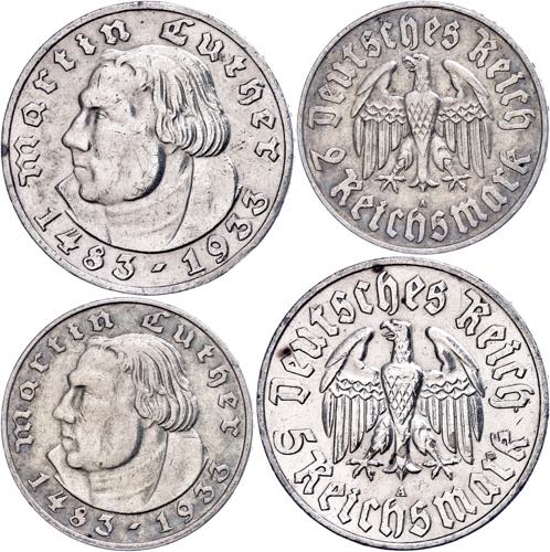 Münzen Weimar 2 und 5 Reichsmark, ... 