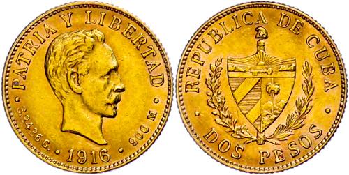 Cuba 2 Peso, Gold, 1916, Fb. 6, ... 