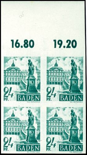 Baden 24 Pfg green, unperforated, ... 