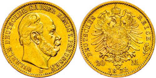 Prussia 20 Mark, 1872, B, Wilhelm ... 