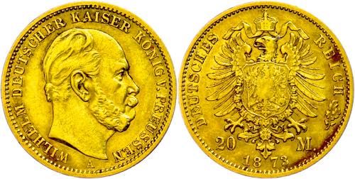 Prussia 20 Mark, 1873, A, Wilhelm ... 