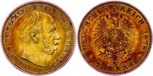 Preußen Goldmünzen 5 Mark, 1878, ... 
