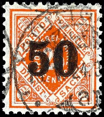 Württemberg 50 auf 25 Pf orange, ... 