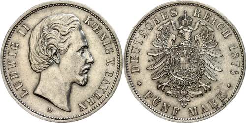 Bayern 5 Mark, 1876, Ludwig II., ... 
