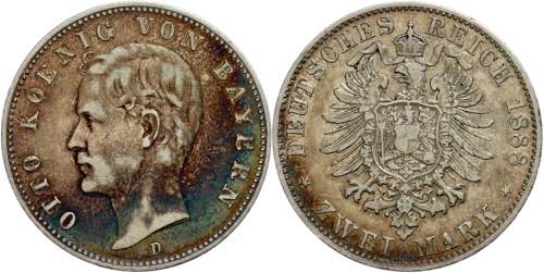 Bayern 2 Mark, 1888, Otto, ss. J. ... 