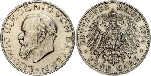 Bayern 5 Mark, 1914, Ludwig III., ... 