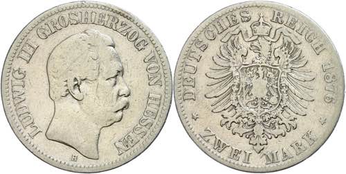 Hessen 2 Mark, 1876, Ludwig III., ... 