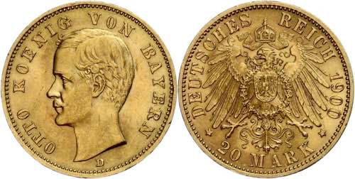 Bayern 20 Mark, 1900, Otto, kl. ... 