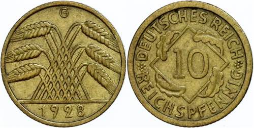 Münzen Weimar 10 Reichspfennig, ... 