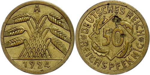 Münzen Weimar 50 Reichspfennig, ... 