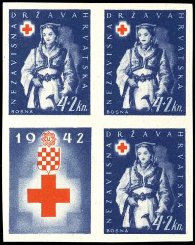 Kroatien 1942, 4 K. Rotes Kreuz, ... 