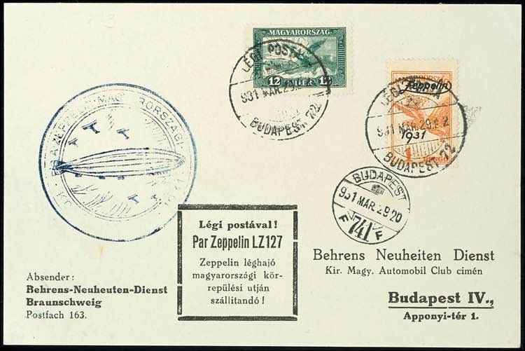 Zeppelinpost nach Sieger 1931, ... 
