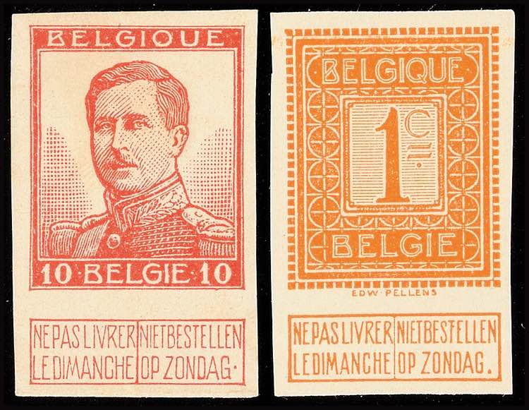 Belgien 1 C. orange u. 10 C. rot, ... 
