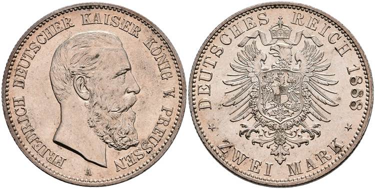 Preußen 2 Mark, 1888, Friedrich ... 