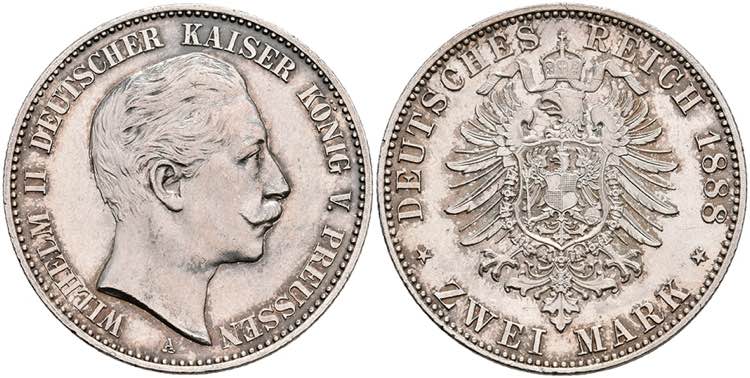 Preußen 2 Mark, 1888, Wilhelm ... 