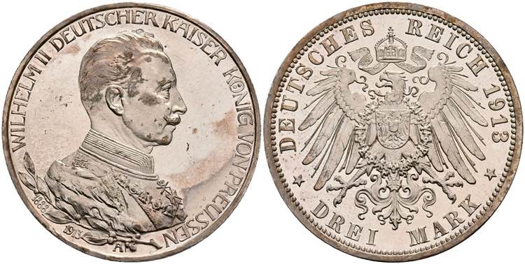 Preußen 3 Mark, 1913, Wilhelm ... 
