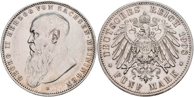 Sachsen-Meiningen 5 Mark, 1908, ... 