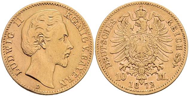 Bayern 10 Mark, 1872, Ludwig II., ... 