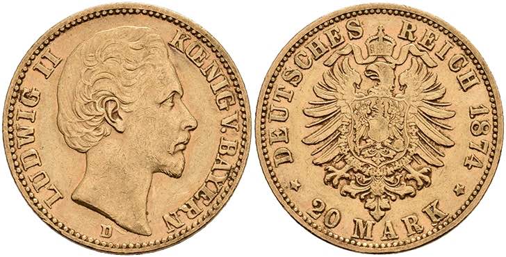 Bayern 20 Mark, 1874, Ludwig II., ... 