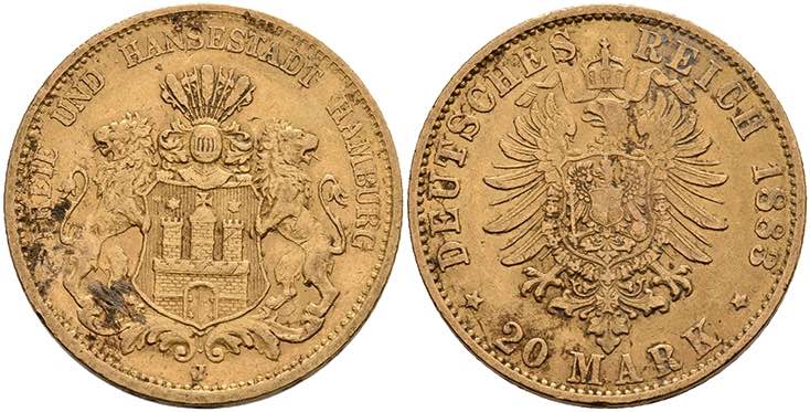 Hamburg 20 Mark, 1883, ... 