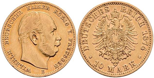 Preußen Goldmünzen 10 Mark, 1874 ... 