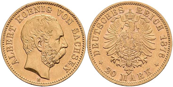 Sachsen 20 Mark, 1876, Albert, kl. ... 
