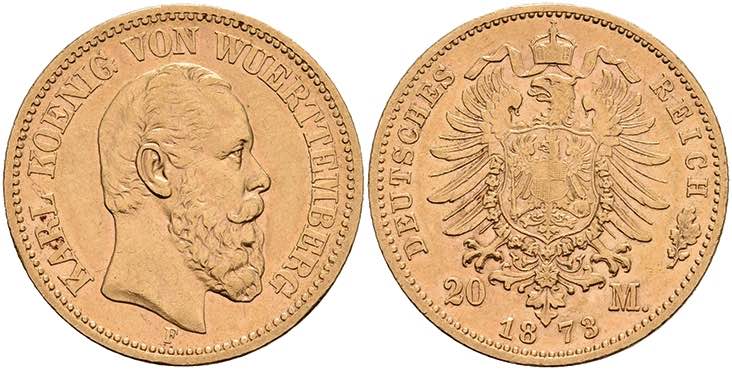 Württemberg 20 Mark, 1873, Karl, ... 