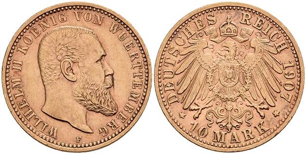 Württemberg 10 Mark, 1907, ... 