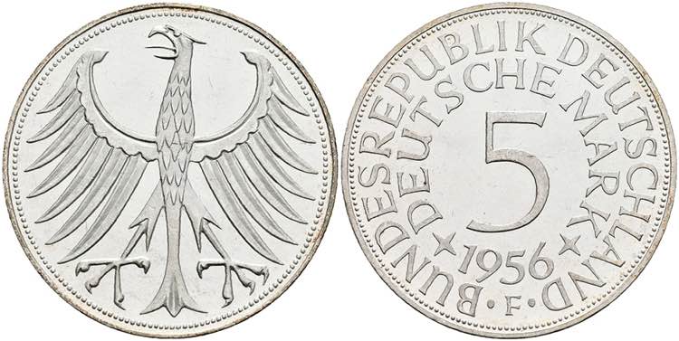 Münzen Bund ab 1946 5 Mark, 1956, ... 