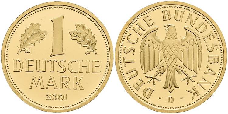 Münzen Bund ab 1946 1 DM, 2001, ... 