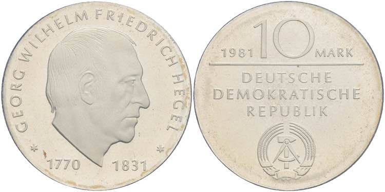 Münzen DDR 10 Mark, 1981, Hegel, ... 
