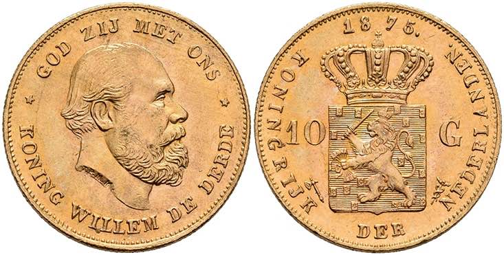 Niederlande 10 Gulden, Gold, 1875, ... 