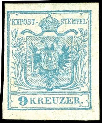 Österreich 9 Kreuzer hellblau, ... 