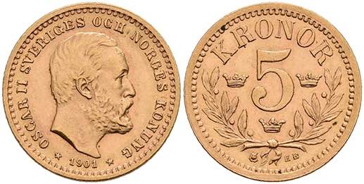 Schweden 5 Kronen, Gold, 1901, ... 