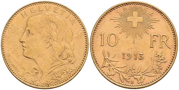Schweiz 10 Franken, Gold, 1913, ... 