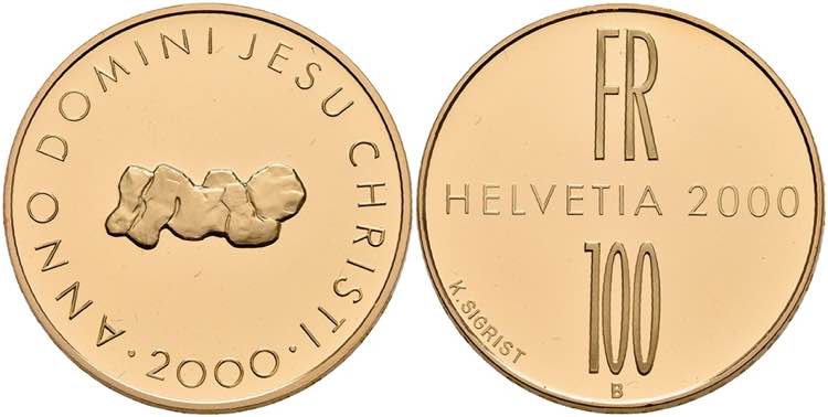 Schweiz 100 Franken, Gold, 2000, ... 