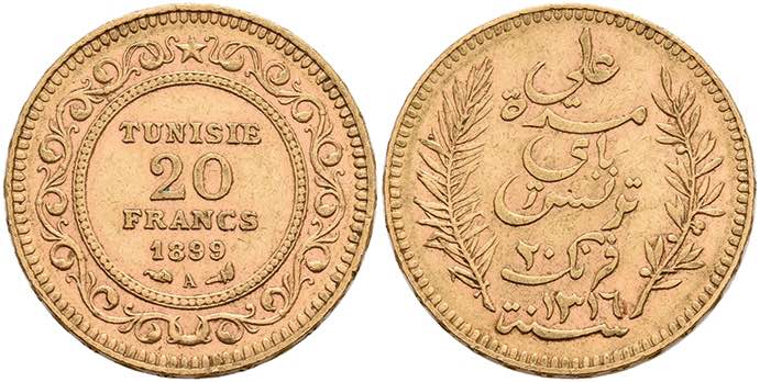 Tunesien 20 Francs, Gold, 1899, ... 