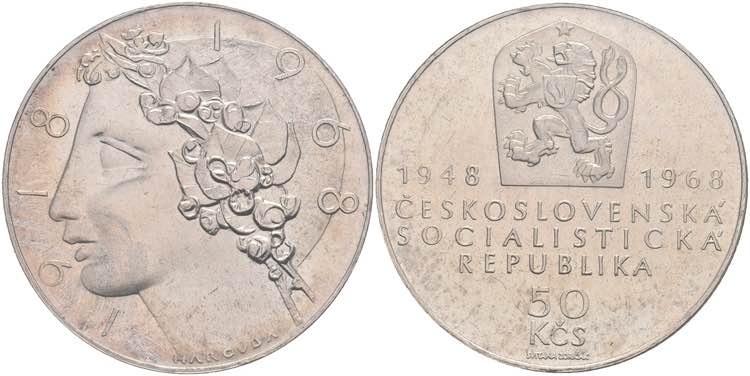 Tschechien 50 Korun, Silber 1968, ... 