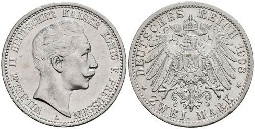 Prussia 2 Mark, 1908, Wilhelm II., ... 