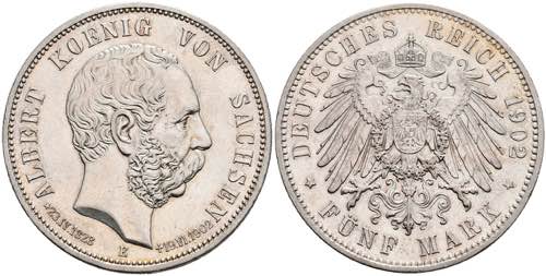 Sachsen 5 Mark, 1902, Albert, auf ... 