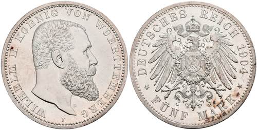 Württemberg 5 Mark, 1904, Wilhelm ... 